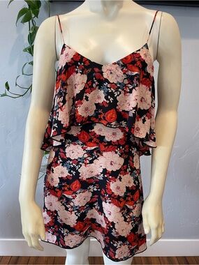 New Blu moon floral “summer lovin” 100% silk Spaghetti Strap Mini Dress XS